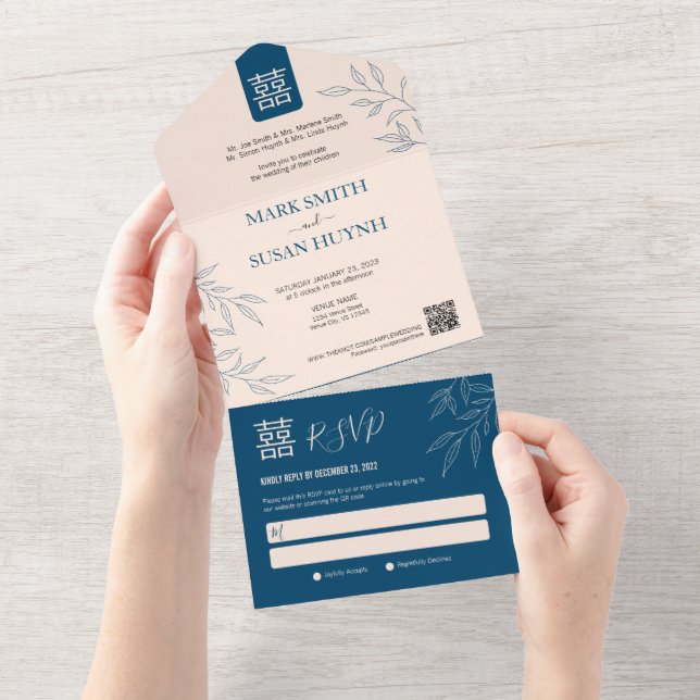 Minimal Leave All in One Chinese Wedding Invite (Tearaway)