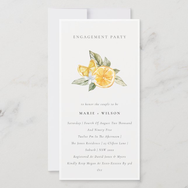 Minimal Lemon Boho Botanical Engagement Invite (Front)