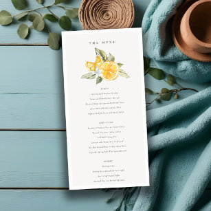 Minimal Lemon Boho Botanical Wedding Menu Card