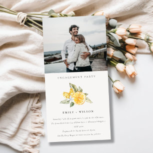 Minimal Lemon Boho Fauna Photo Engagement Invite