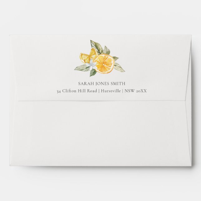 Minimal Lemon Botanical Boho Foliage Address Envelope (Back (Top Flap))