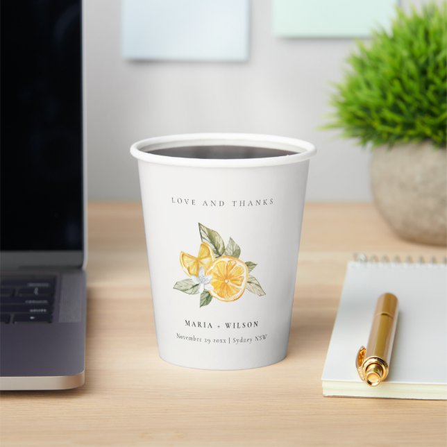 Minimal Lemon Botanical Boho Love Thanks Wedding Paper Cups (Insitu)