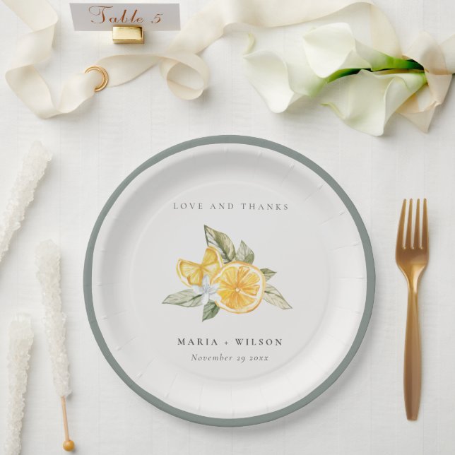 Minimal Lemon Botanical Boho Love Thanks Wedding Paper Plate (Wedding)