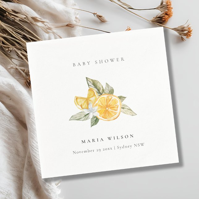 Minimal Lemon Botanical Leafy Boho Baby Shower Napkin (Creator Uploaded)