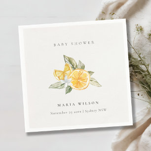 Minimal Lemon Botanical Leafy Boho Baby Shower Napkin