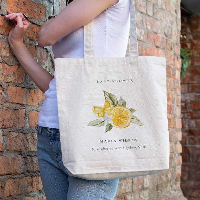Minimal Lemon Botanical Leafy Boho Baby Shower Tote Bag (Creator Uploaded)
