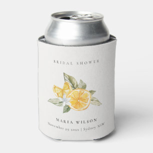 Minimal Lemon Botanical Leafy Boho Bridal Shower Can Cooler
