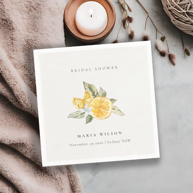 Minimal Lemon Botanical Leafy Boho Bridal Shower Napkin (Creator Uploaded)