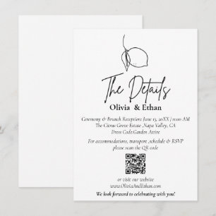 Minimal Lemon Wedding Details Card with QR Code
