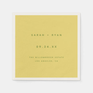 Minimal Lemon Yellow Wedding Bride Groom Names Napkin