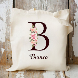 Minimal Letter B Blush Floral Personalised Gift Tote Bag