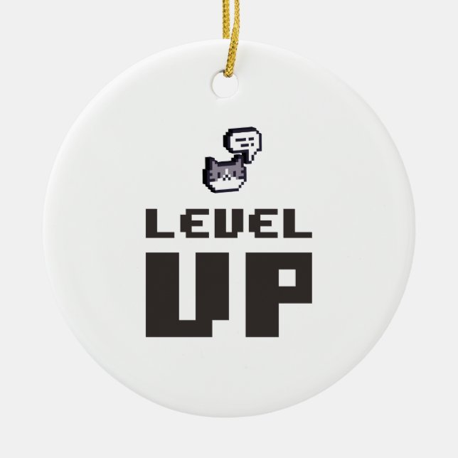 Minimal Level Up Gamer Ceramic Tree Decoration (Front)