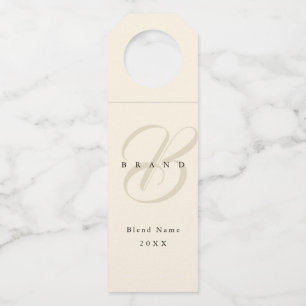 Minimal Light Beige Black Elegant Monogram Company Bottle Tag