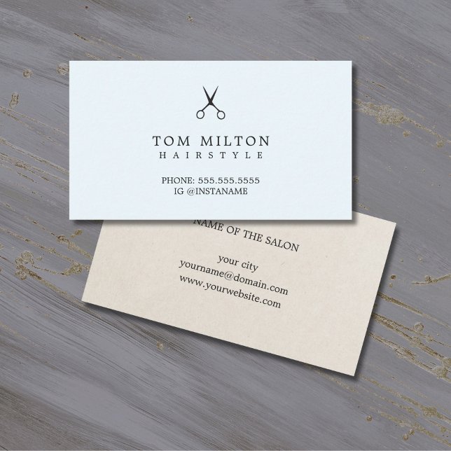 Minimal Light Blue Paper Texture Hairdresser Business Card (Creator Uploaded)