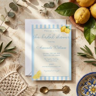 Minimal Light Blue Stripes Lemons bridal Shower Invitation