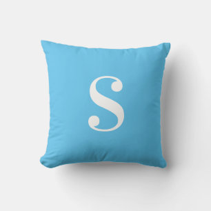 Minimal Light Blue with Large White Monogram Cushion