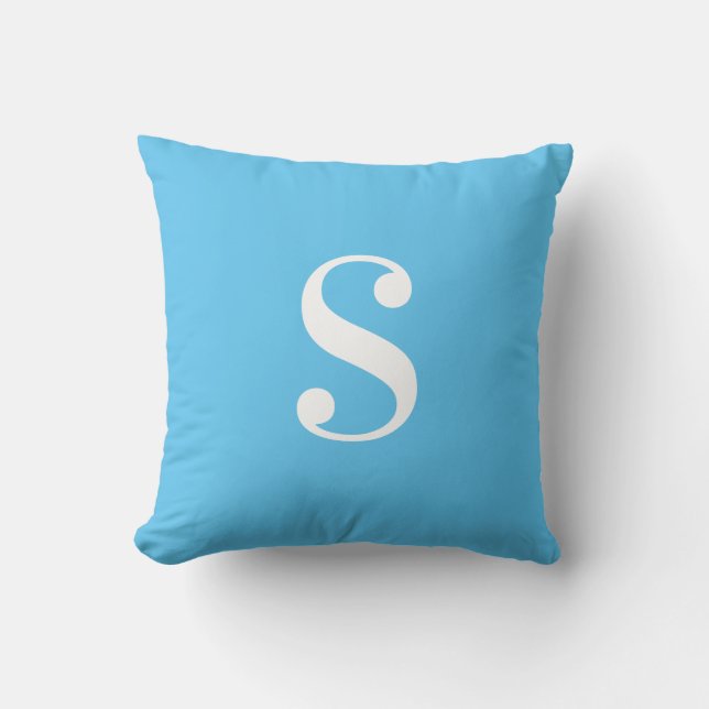 Minimal Light Blue with Large White Monogram Cushion (Front)