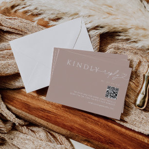 Minimal Light Brown Heart Reply With QR Code Enclosure Card