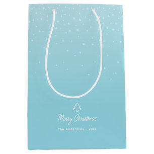 Minimal Light Pastel Blue Snowy Christmas Party Medium Gift Bag