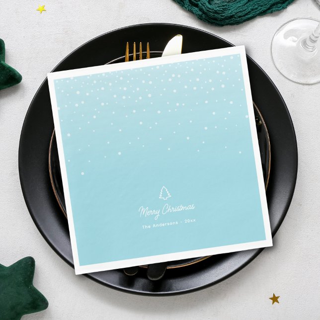 Minimal Light Pastel Blue Snowy Christmas Party Napkin (Creator Uploaded)
