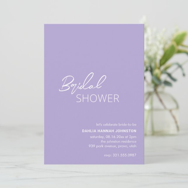 Minimal Lilac Modern Bridal Shower Invitation (Standing Front)