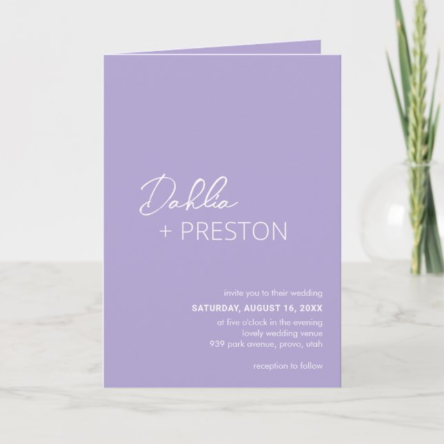 Minimal Lilac QR Code Modern Wedding Invitation (Front)