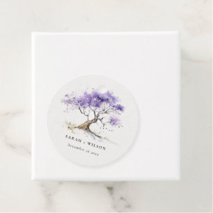 Minimal Lilac Watercolor Jacaranda Tree Wedding Favour Tags