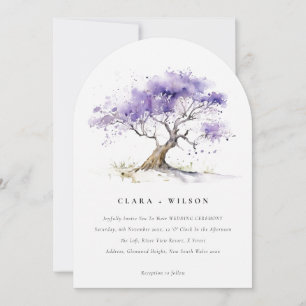 Minimal Lilac Watercolor Jacaranda Tree Wedding Invitation
