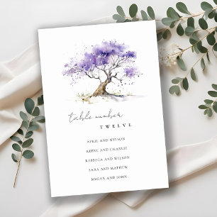 Minimal Lilac Watercolor Jacaranda Tree Wedding Table Number