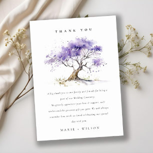 Minimal Lilac Watercolor Jacaranda Tree Wedding Thank You Card