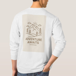 Minimal Line-Art “Adventure Awaits” T-shirt design