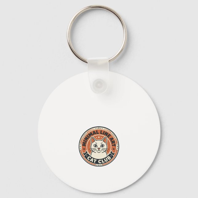 Minimal Line Art Cat Cat Lover Gift - Minimal Line Key Ring (Front)