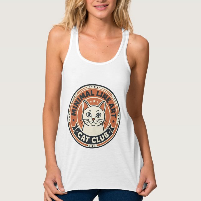 Minimal Line Art Cat Cat Lover Gift - Minimal Line Singlet (Front)