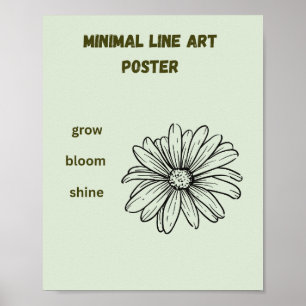 Minimal Line Art Daisy Grow Bloom Shine Green Post Poster