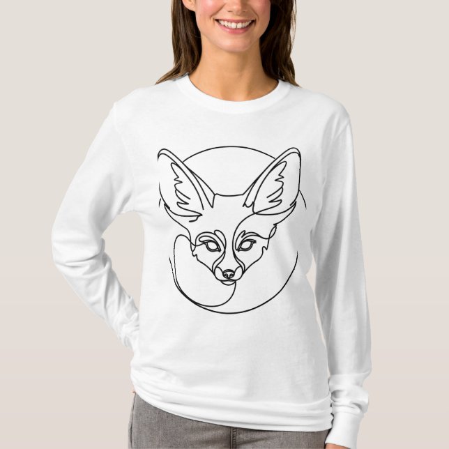 Minimal Line Art Fennec Fox T-Shirt (Front)