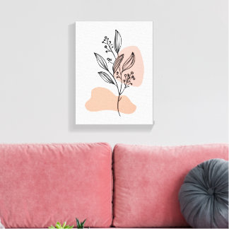 Minimal Line Art Floral Canvas – Soft Pastel Botan Print