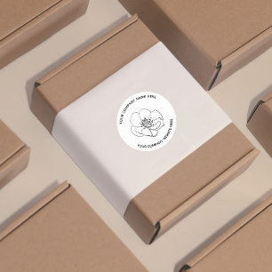 Minimal Line Art Floral Small Business Packaging Classic Round Sticker