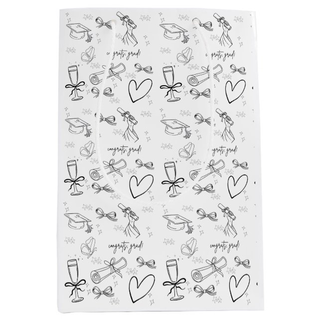 Minimal Line Art Graduation Wrapping Paper Medium Gift Bag (Front)