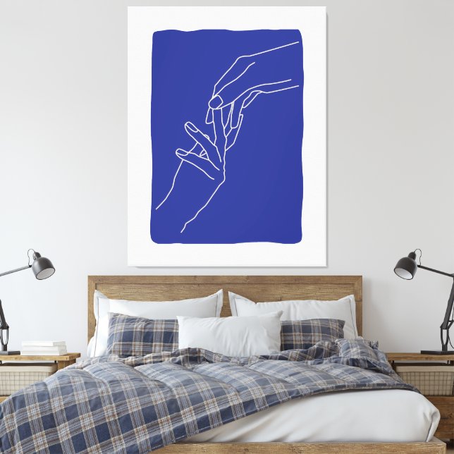 Minimal Line Art Hands Abstract Modern Blue Poster Canvas Print (Insitu(Bedroom))