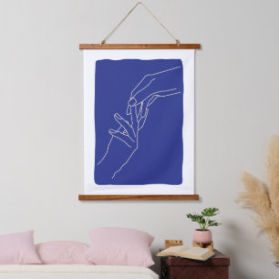 Minimal Line Art Hands Abstract Modern Blue Poster Hanging Tapestry