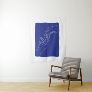 Minimal Line Art Hands Abstract Modern Blue Poster Tapestry