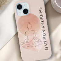 Minimal Line Art Meditating Woman Watercolor