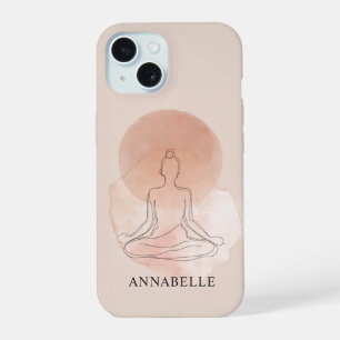Minimal Line Art Meditating Woman Watercolor iPhone 15 Case
