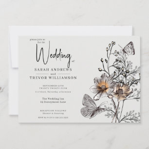Minimal Line Art Terracotta Poppies Invitation