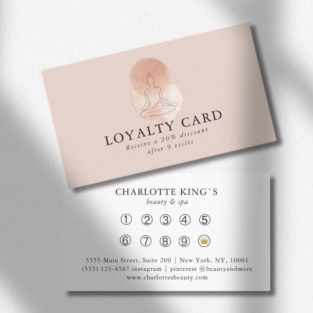 Minimal Line Art Woman Meditation Salon Loyalty Business Card (Minimal Line Art Woman Meditation Salon Loyalty Business Card)