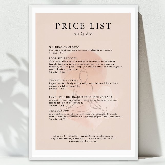 Minimal Line Art Woman Meditation Salon Price List Poster (Minimal Line Art Woman Meditation Salon Price List Poster. Print & Instant download available.)