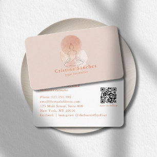 Minimal Line Art Woman Yoga Meditation QR Code Business Card