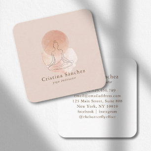 Minimal Line Art Woman Yoga Meditation  Square Business Card