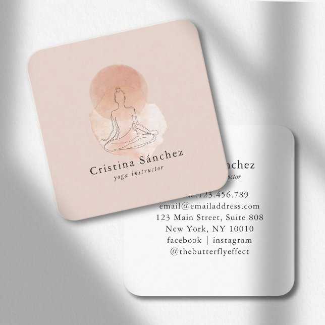 Minimal Line Art Woman Yoga Meditation  Square Business Card (Minimal Line Art Woman Yoga Meditation Business Card)
