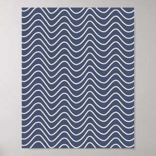 Minimal Line Chevron Pattern Navy Blue Poster